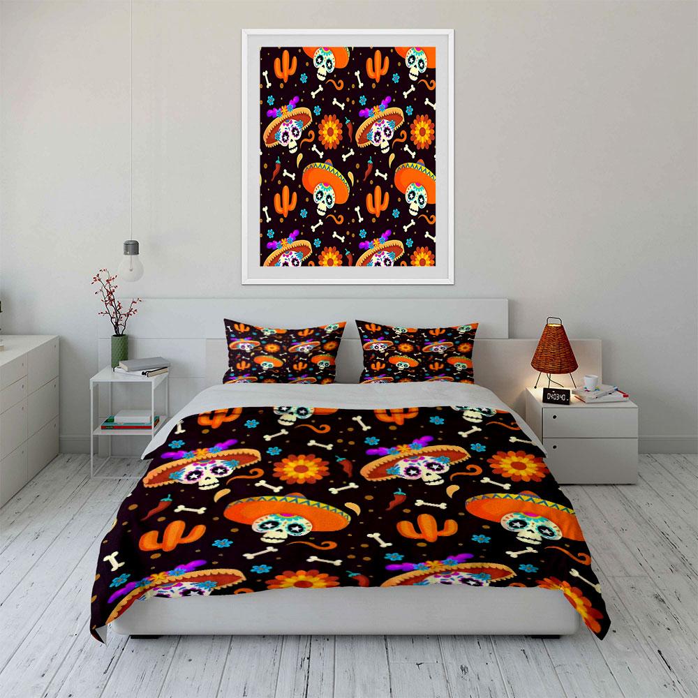 Mexican Skull Pattern Bedding Bedding Duvet Cover Set Duvet Cover Pillowcases (1 * Duvet Cover 2 * Pillowcases, Without Duvet Insert)