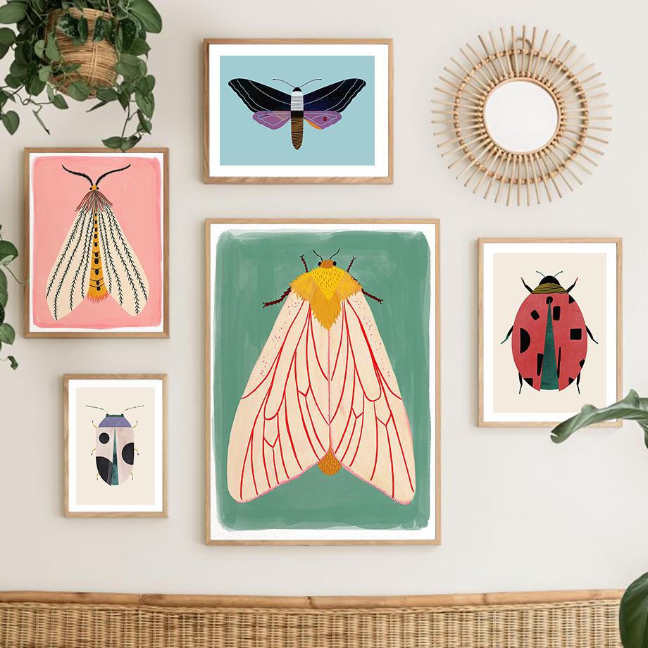 

Butterfly Wall Art Ladybug Tiger Moth Beetle Feather Canvas Painting Nordic Poster Printing Wall Pictures Living Room Decoration 21cm×30cm NoFrame