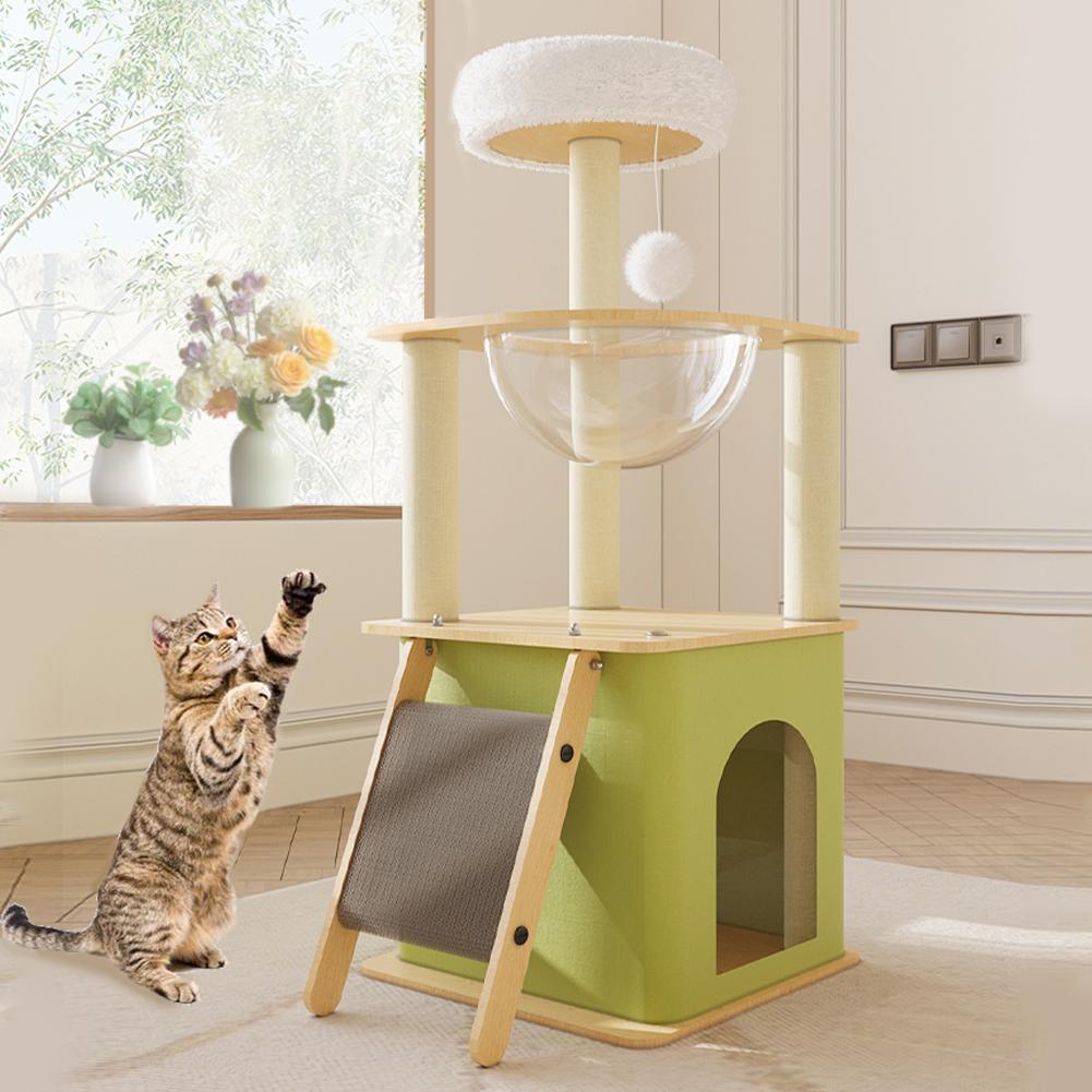 Green Cat Tree with Cat Condos Cat Scratchers Space Capsule Cat Climbing Frame Cat Tree Tower Cat Scratching Posts Pet Products