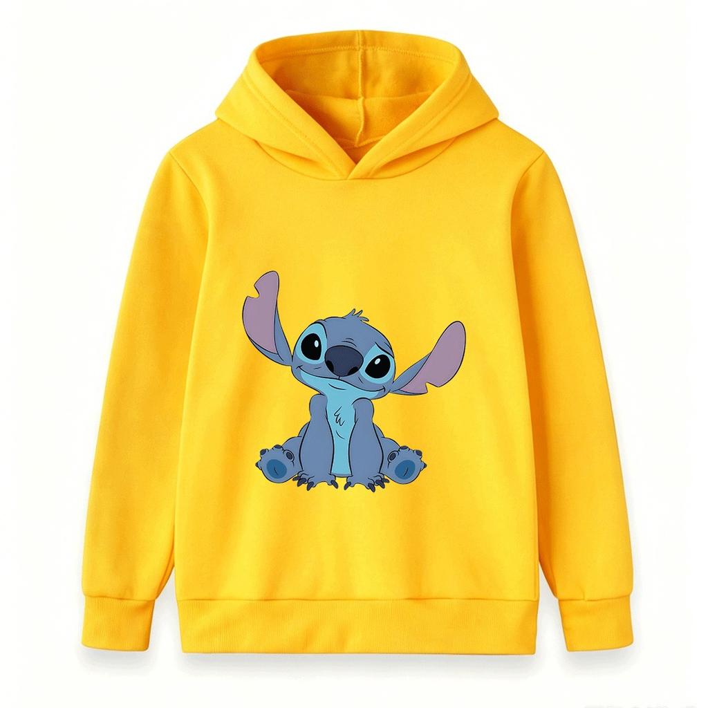 Kids Boys Girls Cute Blue Alien Printed Pullover Hoodie Casual Warm Long Sleeve Hooded Sweatshirt For Daily Wear