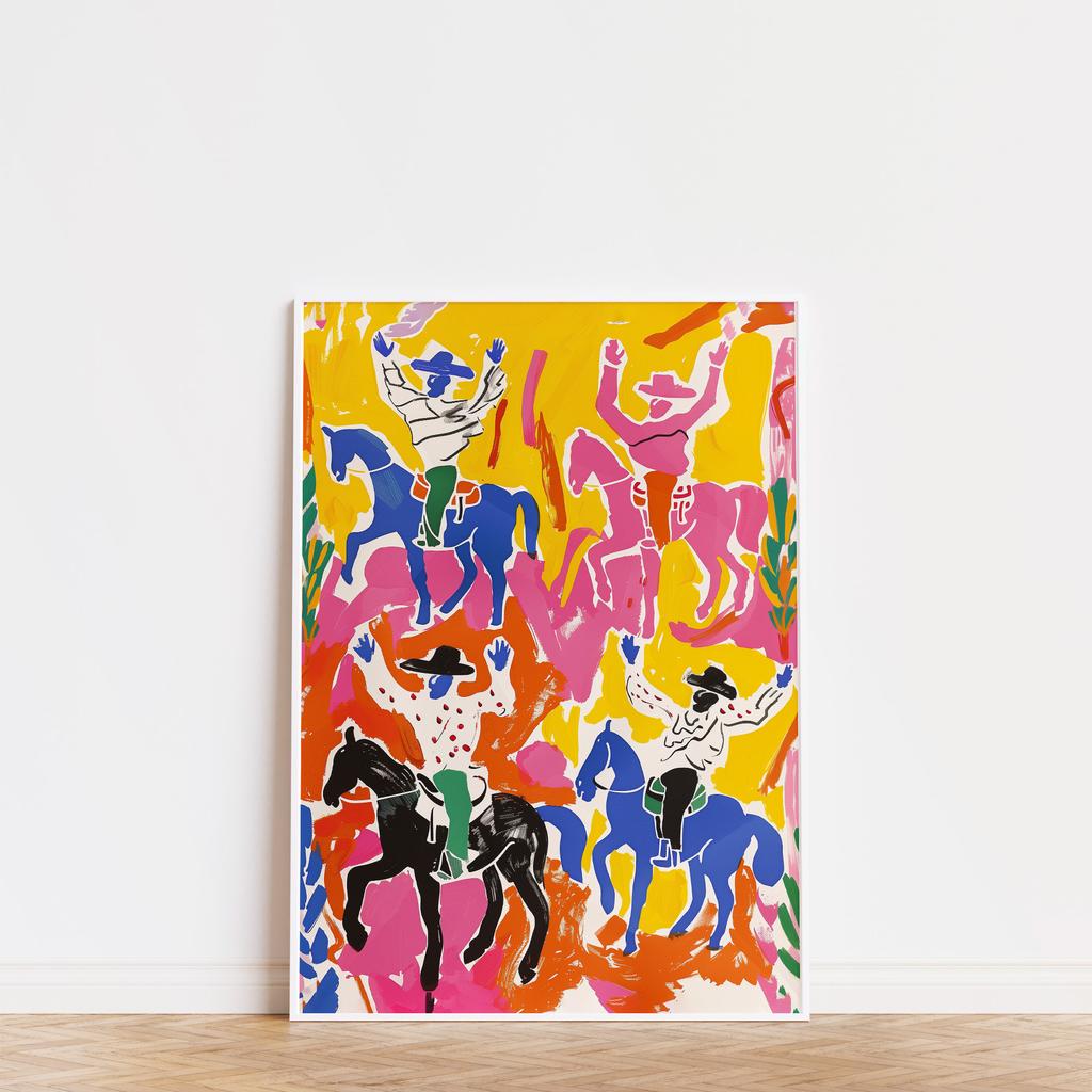 Abstract Rodeo Art Poster Colorful Eclectic Cowboy Wall Art Neutral Floral Home Office Living Room Decor Wall Decor Aesthetic