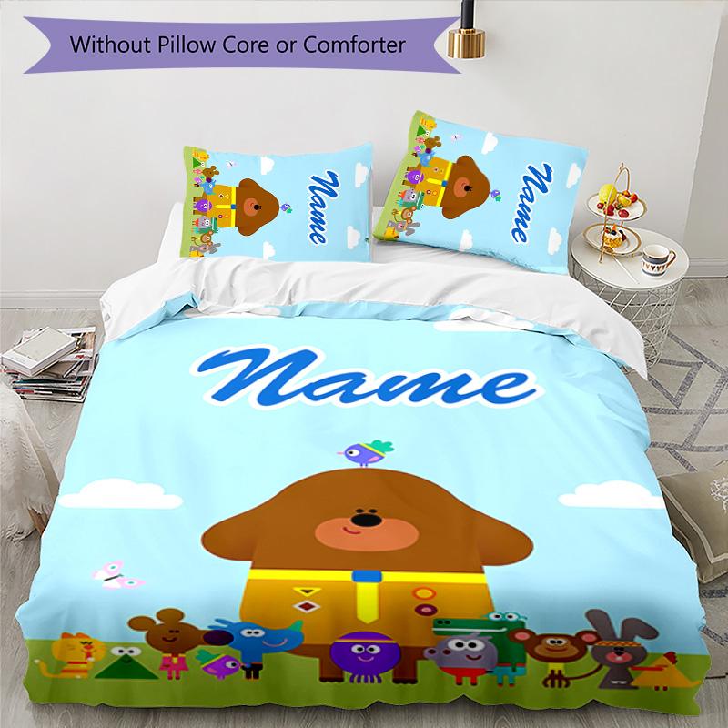 3pcs Hey Duggee3 Cover Set - Personalized Name, HD Printed Bedding with 1 Cover and 2 Pillowcases - Perfect for Home Decor, Easy Care