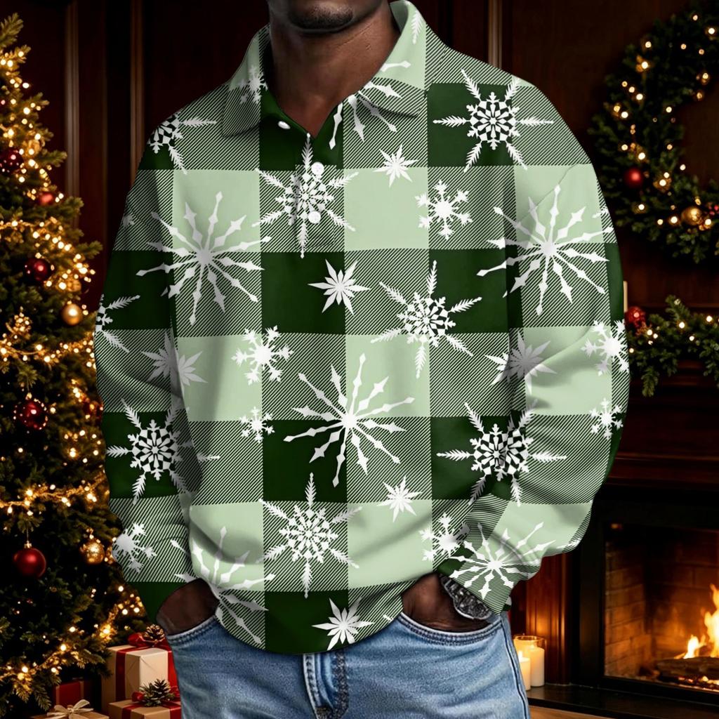 Men's Christmas Long Sleeve Button-Up Shirt for Holiday Parties and Casual Wear