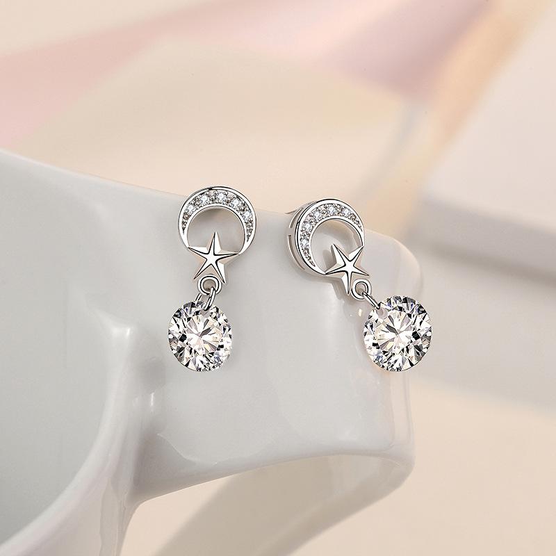 925 Sterling Silver 1 Carat Moissanite Round Earrings Engagement Wedding Daily Work Party Travel Luxurious Gift for Women