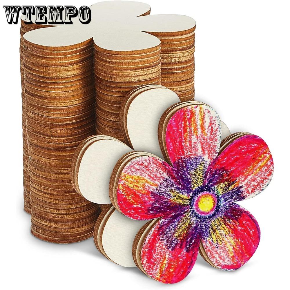 100pcs 3 Inch Unfinished Wooden Flower Cutouts Wooden Discs Crafts Blank Flower Shape Ornaments Embellishments Slices for DIY Projects Decoration
