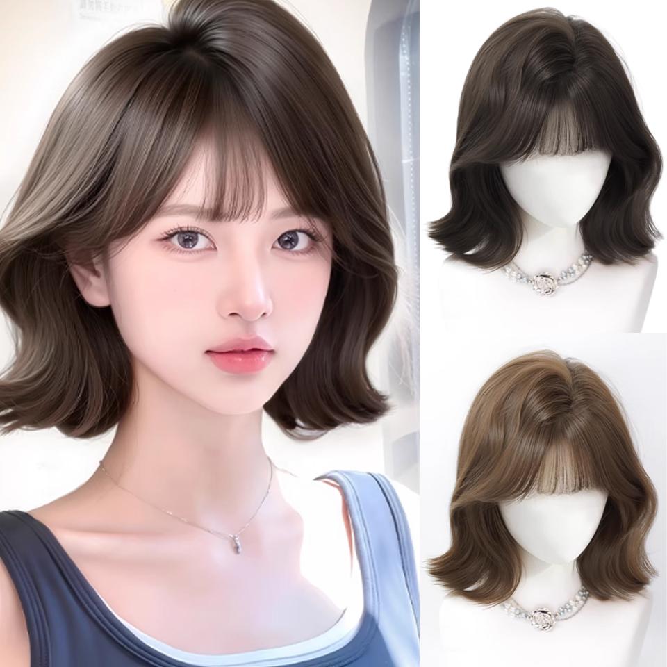 Bob Straight Synthetic Wigs with Bangs Blonde Cosplay Party Lolita Hair Wigs for Women Natural Heat Resistant Wigs for Girls