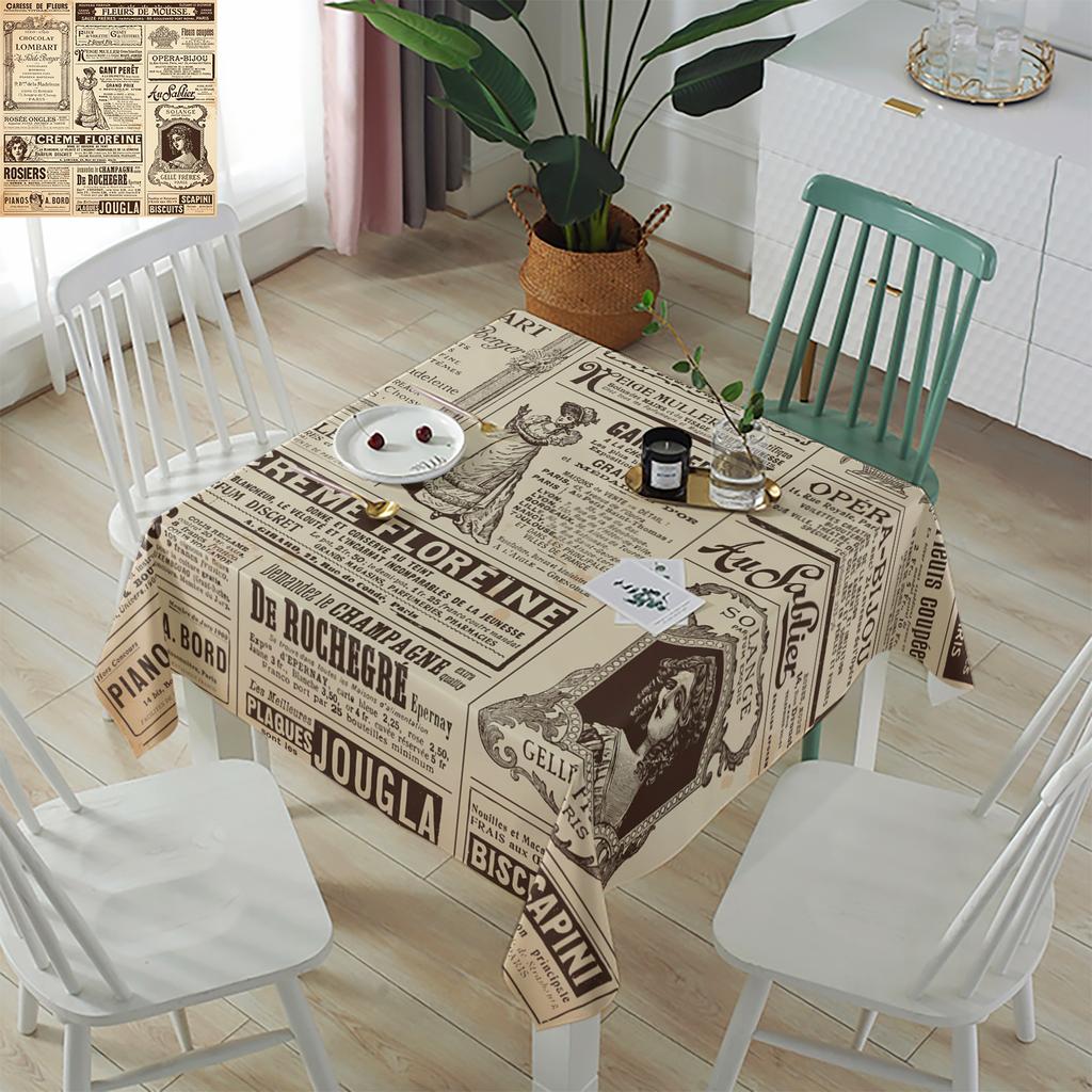 Newspaper English Letters Retro Waterproof Tablecloth Wedding Decor Table Runner Coffee Dinning Decor Table Cover