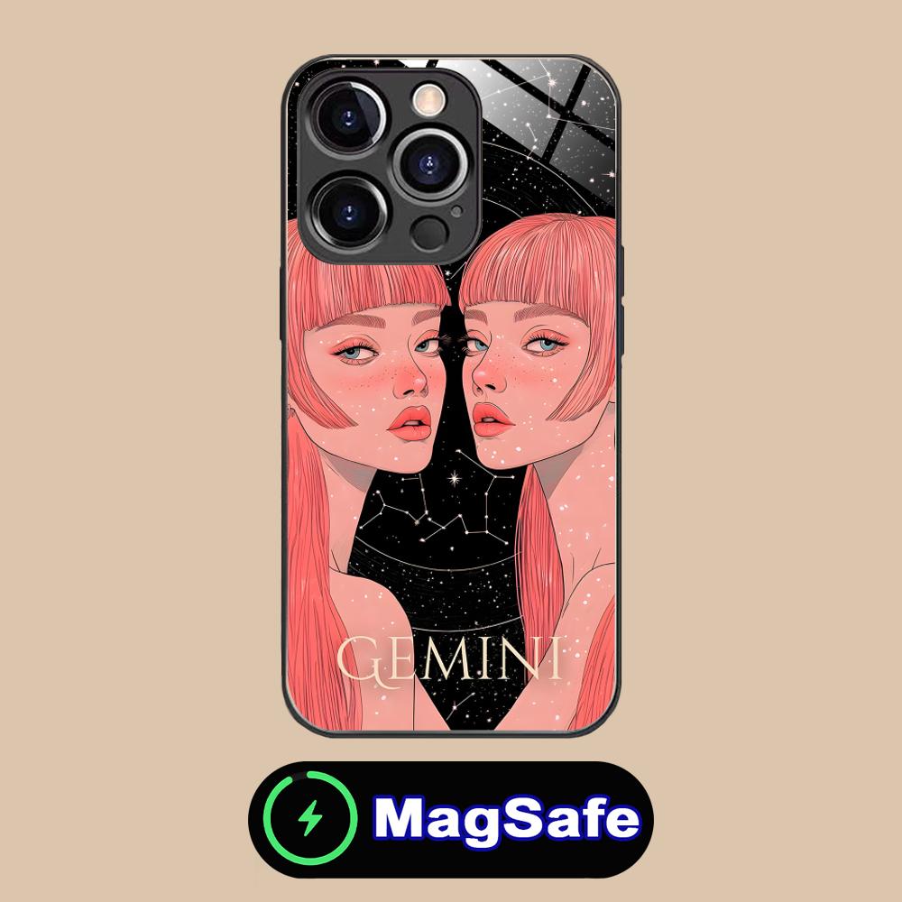 Zodiac Sign Gemini Mobile Phone Case for iPhone 17 16 15 14 13 12 11 Air Pro Max Plus Mini MagSafe Glass Colorful Cover Pretty