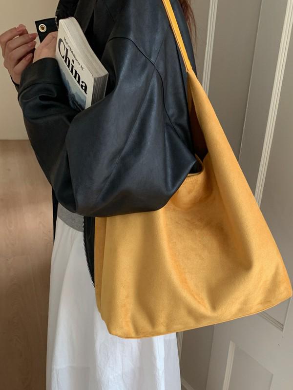 Women's Retro Suede Large Capacity Tote Bag - Simple Commute Underarm Style