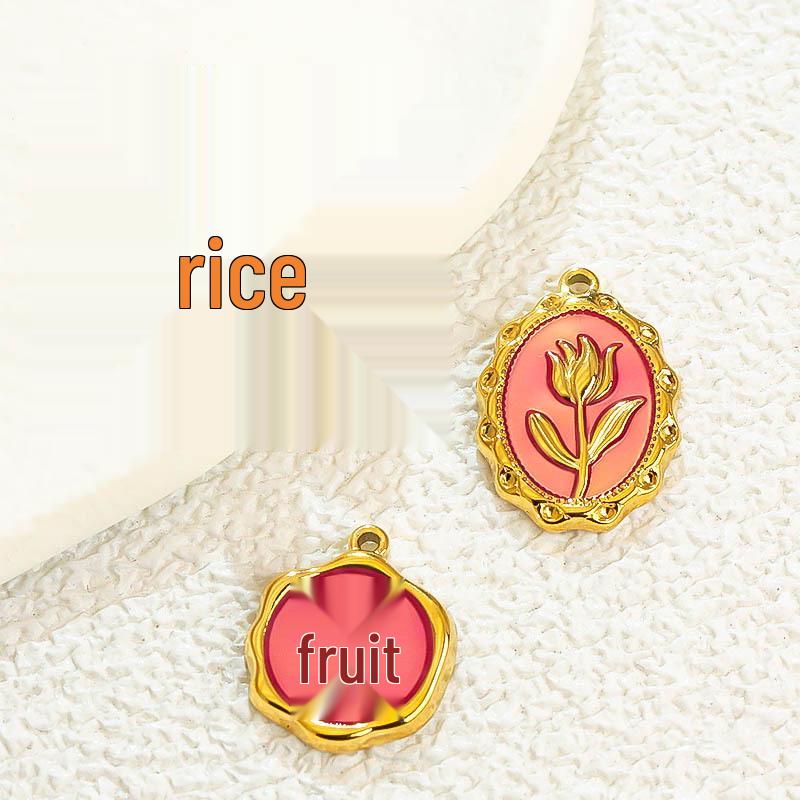 French Drip Flower Oil Painting Pendant Necklace & Heart Earring Charms in Stainless Steel - DIY Titanium Jewelry Accessories for Women