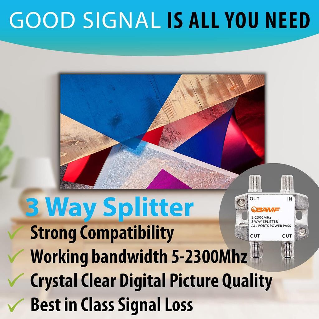 BAMF 3-Way Coax Cable Splitter Bi-Directional MoCA 5-2300MHz