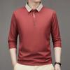 Polo da uomo a maniche lunghe con colletto rovesciato e motivo a nido d'ape, casual da lavoro, con linee a contrasto