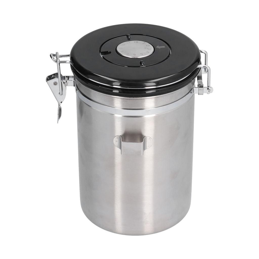 Stainless Steel Coffee Canisters with Calendar Wheel Exhaustable Coffee Jar for Home Coffee Shop1.8L Silver Color