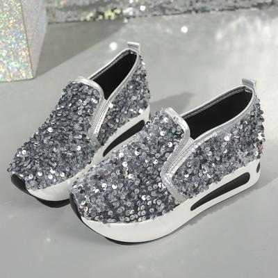 Fashion Women's Casual Sports Shoes Autumn New Round Head Deep Mouth Sequin Cloth Thick Soles Non-slip Low-top Shoes