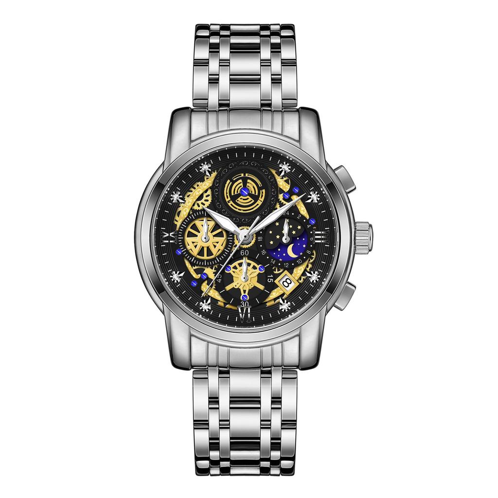 WWOOR Skeleton Watch Trendy Business Men's Watches Waterproof Fashion Quartz Men's Watches