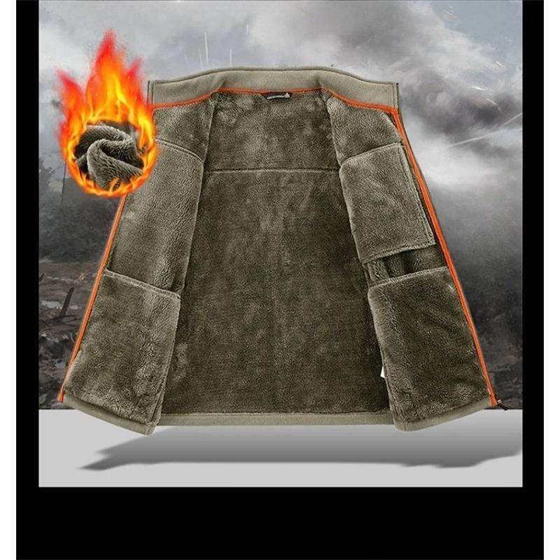 Solid Men's Fleece-Lined Bomber Jacket Winter Windproof Stand-Collar Zip-Up Thicken Warm Plush Coat Fashion Clothing