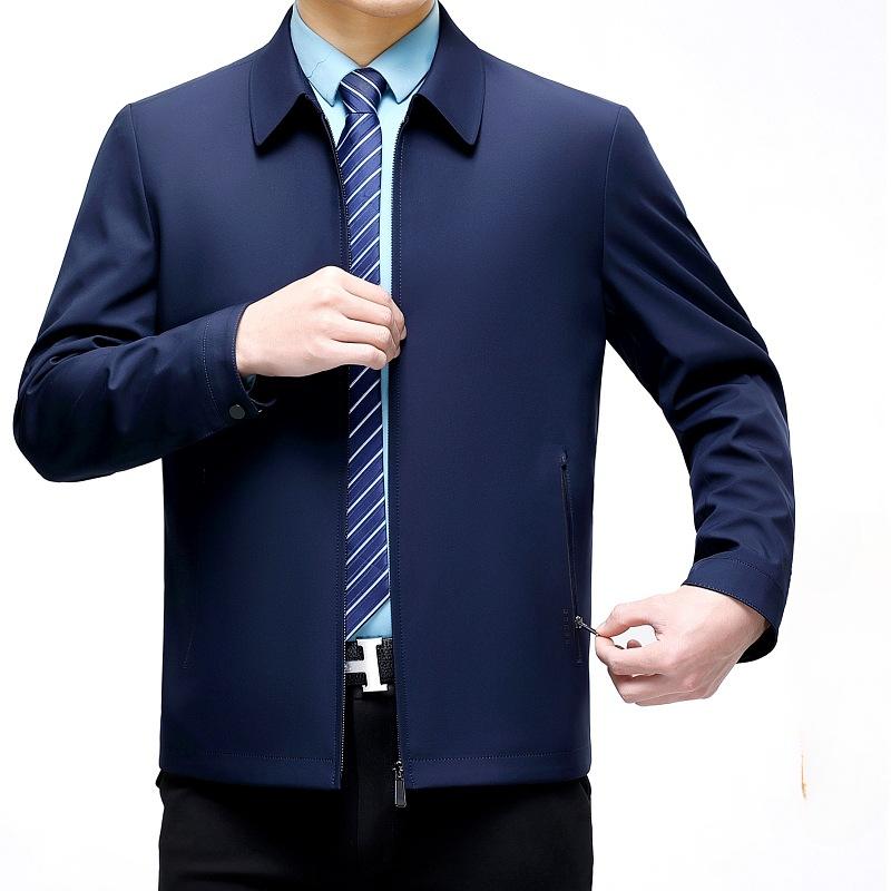 High-end Mulberry Silk Jacket Men's Spring and Autumn New Middle-aged Dad Wear Business Lapel Casual Loose Men's Jacket