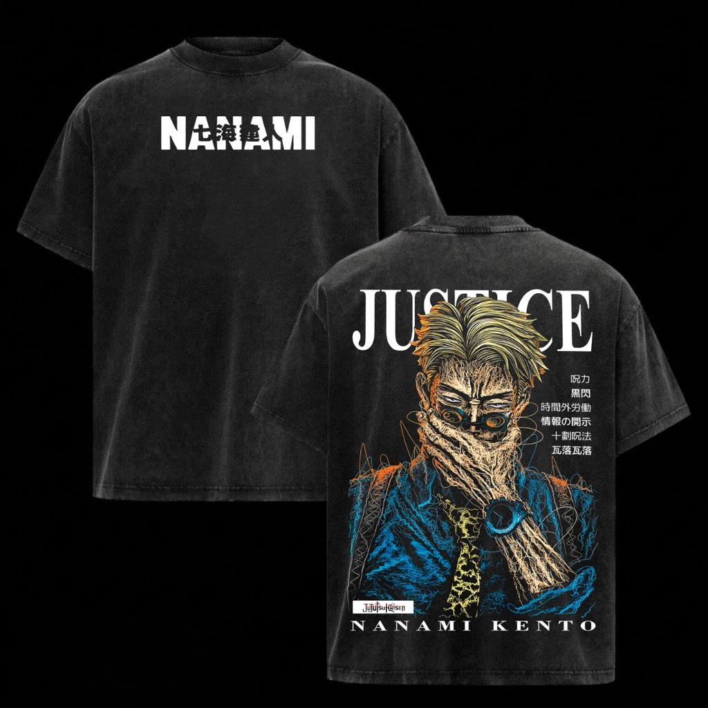 Maglietta Nanami Kento Cotone Pesante Lavaggio Acido Top Grafico Anime Jujutsu Kaisen