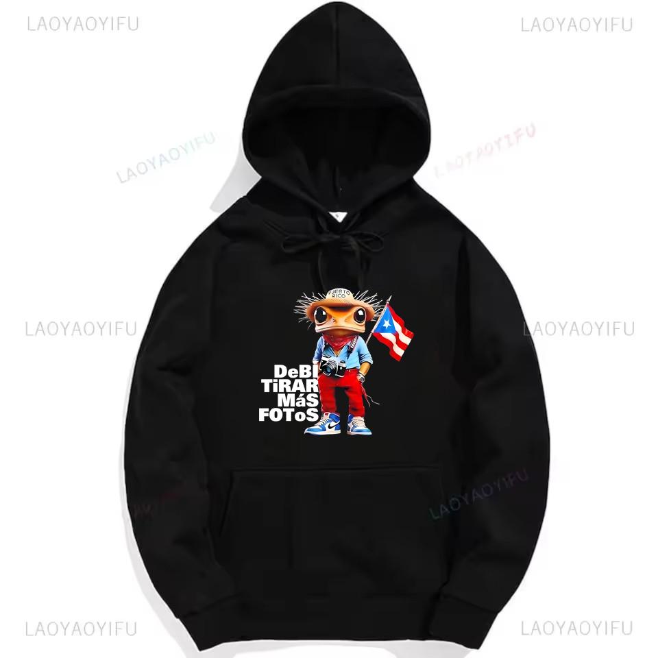 Bad Bunny Debi Tirar Mas Fotos Frog Graphic Sweatshirt Fashion Hip-hop Hoodie Woman Man Black Puerto Rico Drop Shoulder Pullover