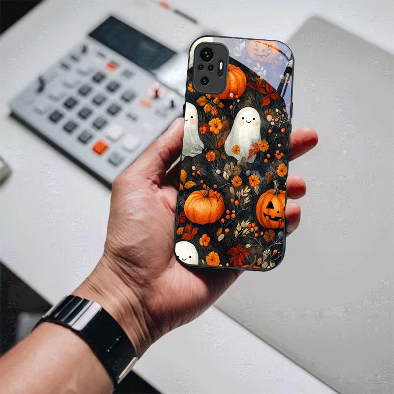 Ghost Pumpkin Halloween Black Glass Phone Case For Redmi Note 14 Pro+ 13 Pro 8 9S 12S 10 Pro 11 13C 14C 12 13 8T A3 Black Cover
