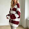 Women S Lazy Style Striped Knit Cardigan V Neck Loose Sweater Coat