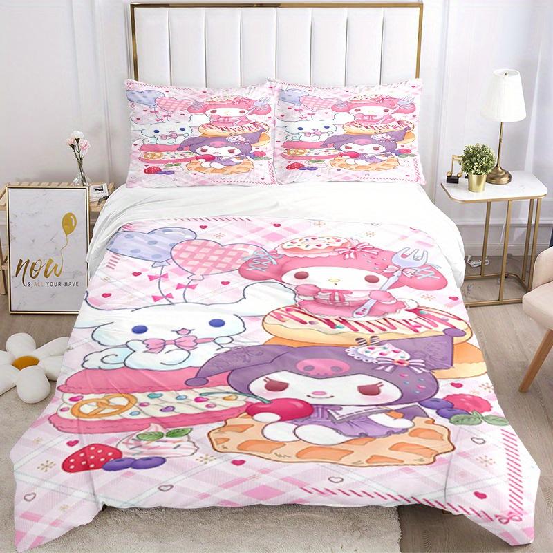 

3pcs My Melody, Kuromi Breathable Polyester Bedding Set Soft Duvet Cover and 2 Pillowcases,Suitable for All Seasons, 082656b 135x200cm