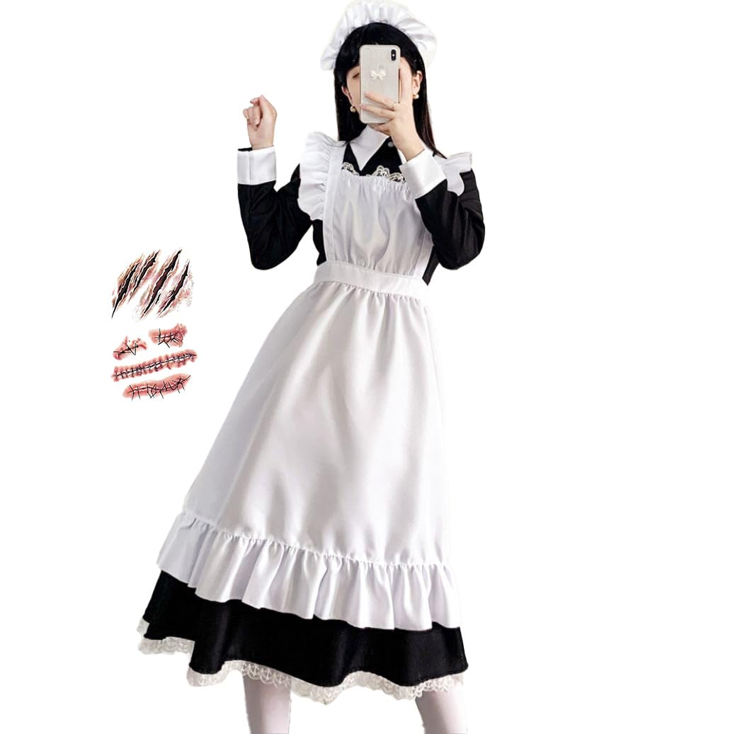 

Maid Costume Cosplay Long Cool Long Sleeve Ruffle Gothic Lolita Scratch Sticker Ribbon Decoration Cute Costume Disguise Decoration [ACURACE] (L) чёрный