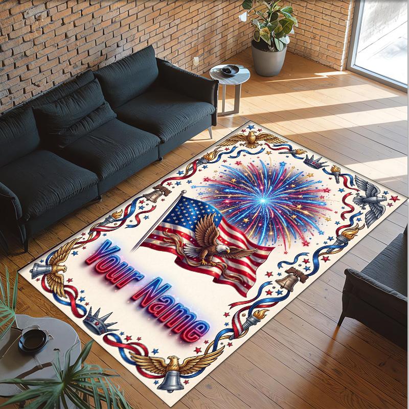 American Patriotic Theme Crystal Velvet Rug Personalized Custom Name Text Soft Floor Mat Home Decor