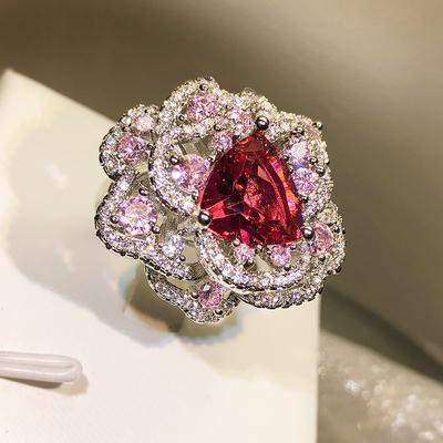 High Carbon Diamond High Tech Diamond Color Ice Flower Cut Open and Closed Mouth Ring