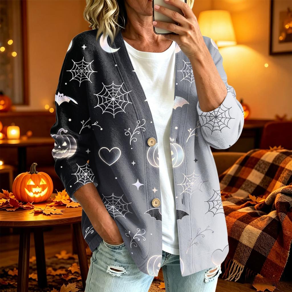 Women's Casual Fashion Long Sleeve Halloween Print Jacket for Party and Everyday Outfits