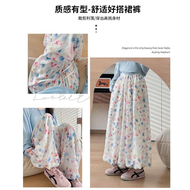 Color bud culottes summer pants women's thin high-waisted a-word skirt small drape casual wide-leg pants