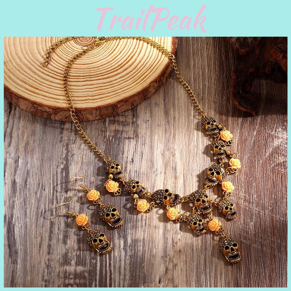 Jewelry Summer Skull Set Retro Flower Motif Metal Finish Teens Decoration Adults