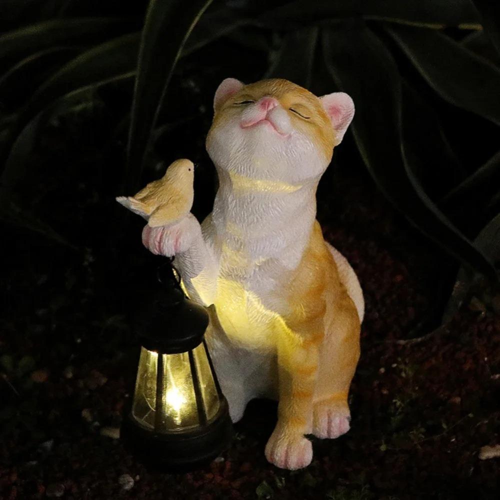 Resin Resin Cat Figurines Cute Solar Animal Lamp Garden Yard Figurines Decor