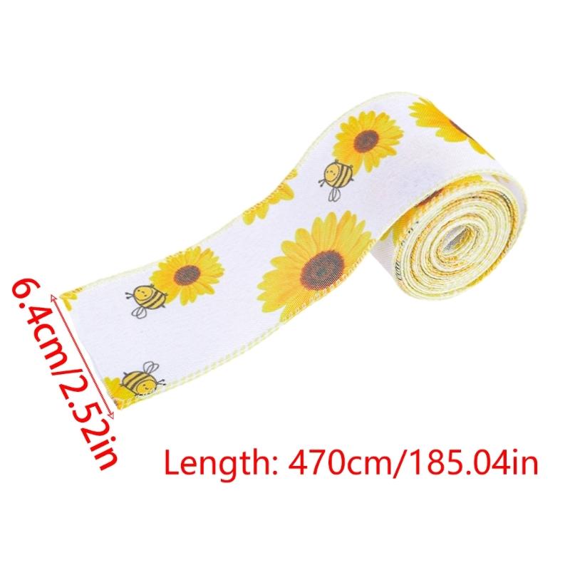 Wire Edged Ribbon Sunflowers Fabric Ribbon Decorative Ribbon Honeybees Ribbon