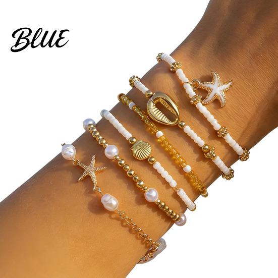 Natural Imitation Pearl Bracelet 6Pcs Women Pearls Rice Beads Starfish