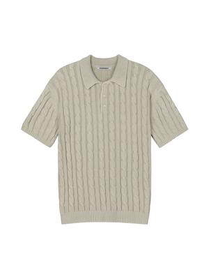 PRIMEMENT Cable-Dyed Collar Half Knit Beige