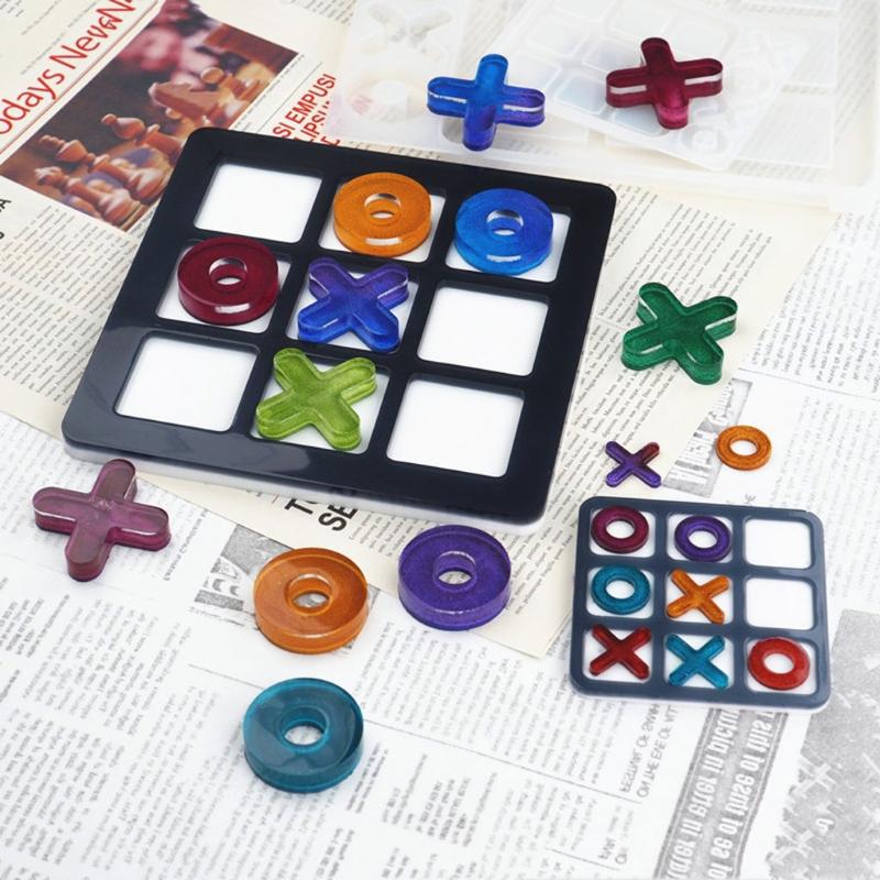 Tic Tac Toe Resin Mold with Chess Pieces Mold X O Board Game Silicone Molds for Resin Casting DIY Tabletop Board Game