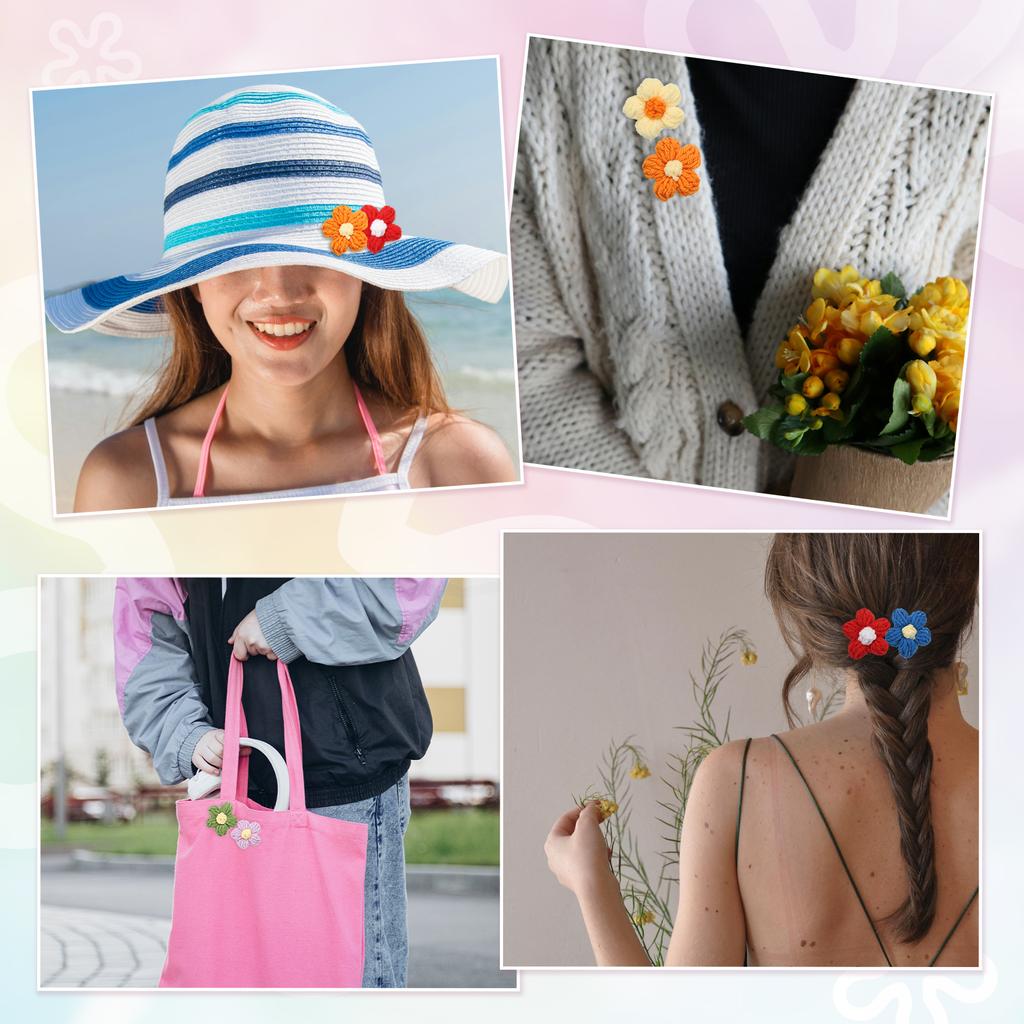 36pcs Crochet Flowers Applique Flowers for Craft Sewing Crochet Flowers Bouquet  DIY Hair Clothes Party Craft Christmas Decor