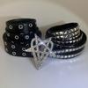 Studded Belt with Metal Eyelets PU Leather Waist Strap Band Punk Gothic Waist Sash with Star Heart Decor for Daily Wear
