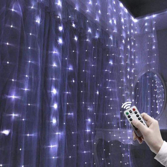 Pleasure Holiday 100LED 3x1Meter Curtain Strings Light USB 8-Mode Fairy Lamp with Remote Control