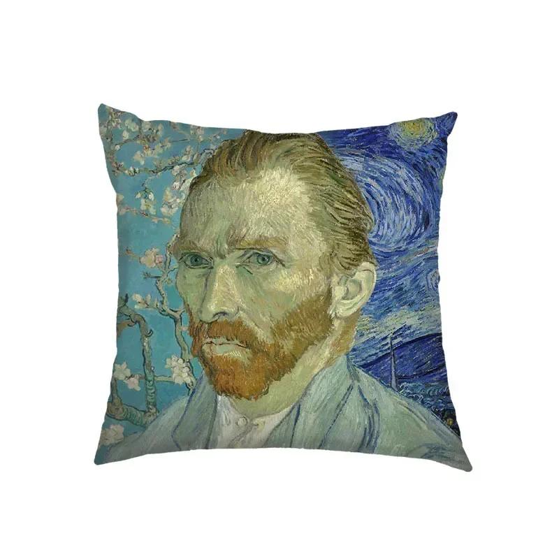 Масляная живопись Поцелуй Густава Климта Наволочка Ван Гог Звездная ночь Льняная наволочка Диванный плед Наволочки для гостиной Декорvangoghg, 30x30cm