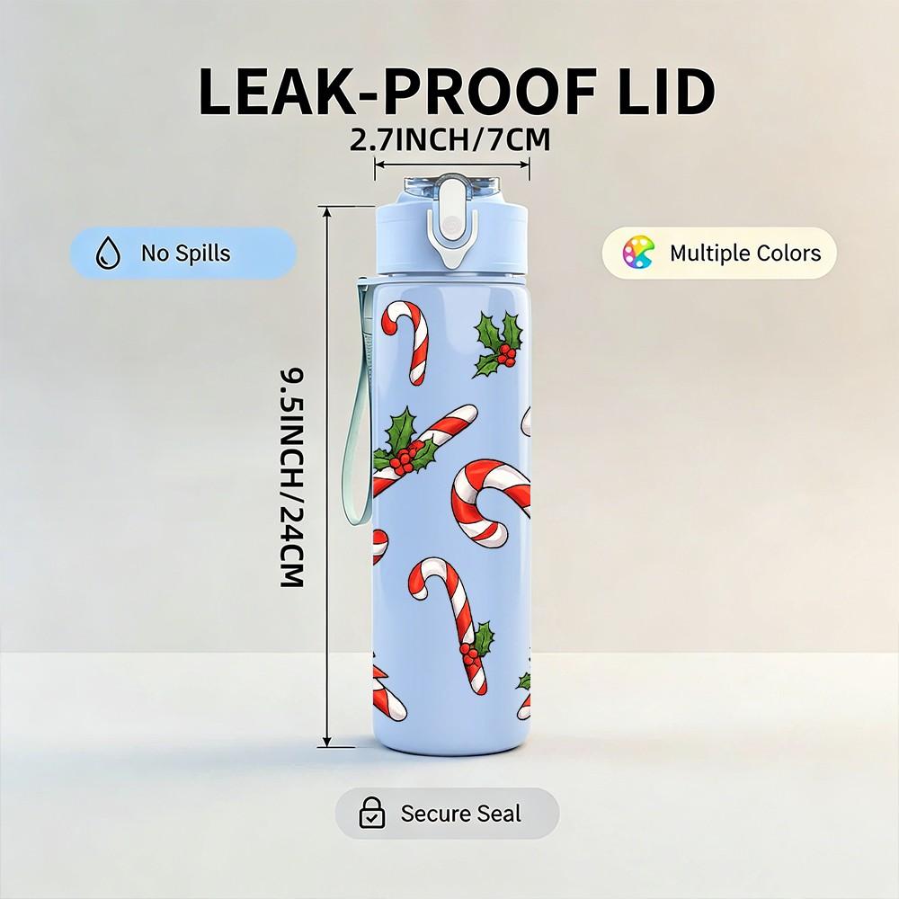1PC Red Poinsettia Christmas Leaf Pattern 750ml Color Plastic Sports Water Bottle Leakproof Flip Straw Lid Suitable for Sports Office Home Use