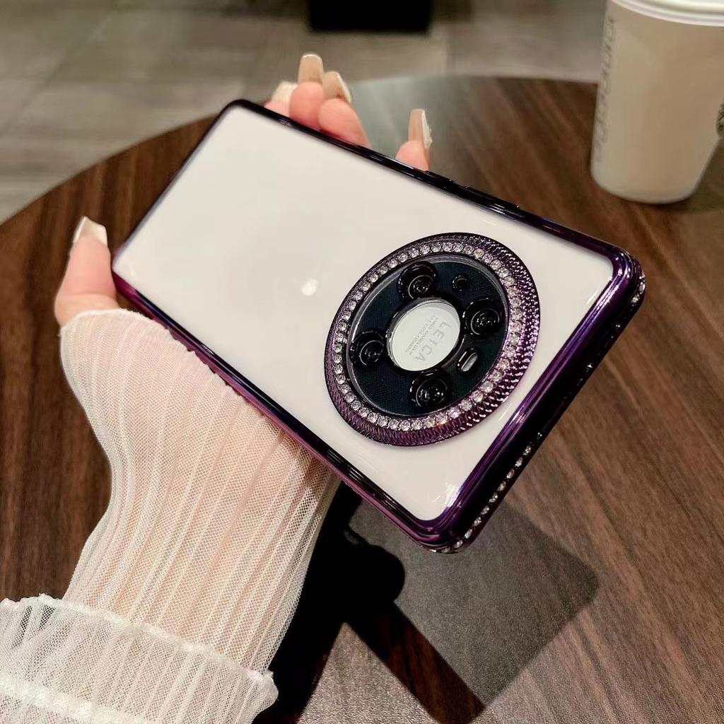 Magnetic Glitter Stand Is Suitable for Huawei Mate60pro Phone Cases with Water Diamond Edge Gradient P70 and P60 Couple