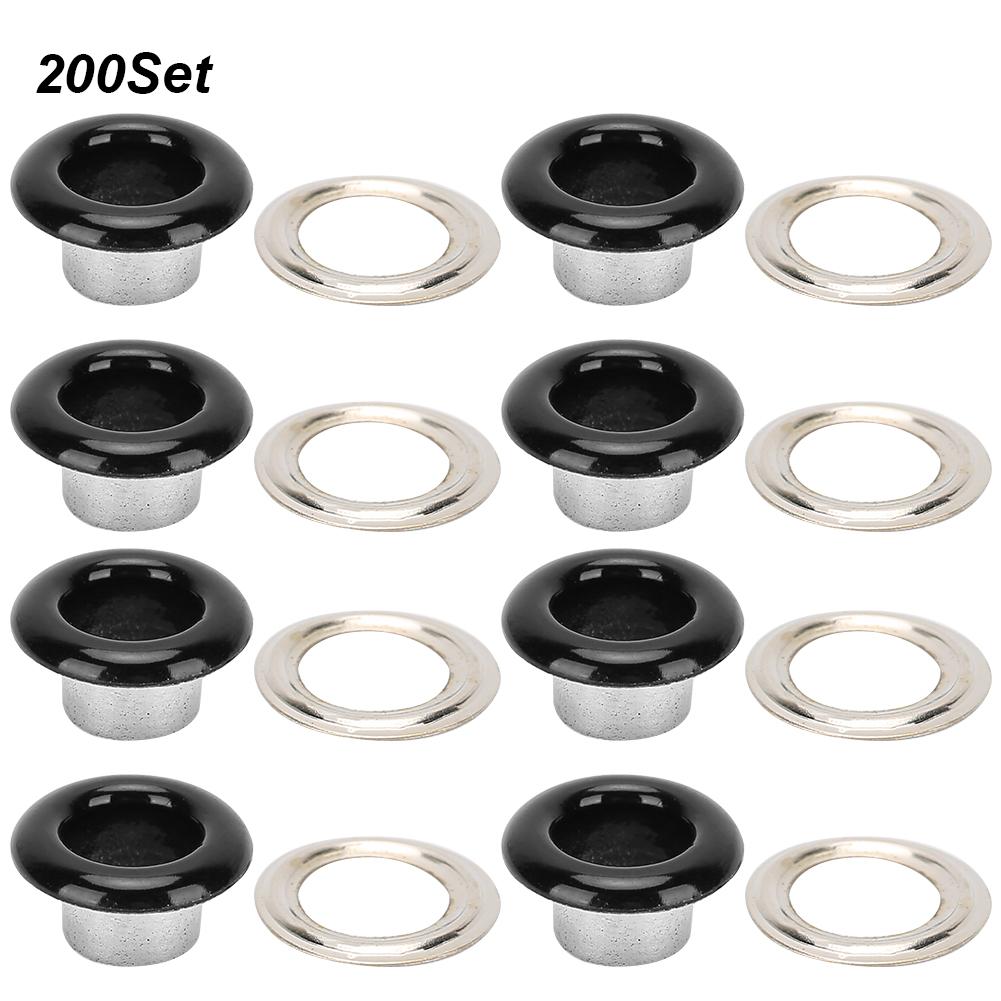 200 Наборов Пряжка-люверс Металлическая люверсная кнопка Обувь Кожаные сумки DIY Ремесло Кнопка Заклепка Инструмент 6 мм Черный чёрный