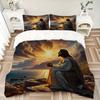 3pcs Anime Jesus Prayer Sunset Scene Comforter Set with 1 Comforter and 2 Pillowcases (No Core) - Home Decor, Holiday Gift, Polyester Fabric, Anime Ca