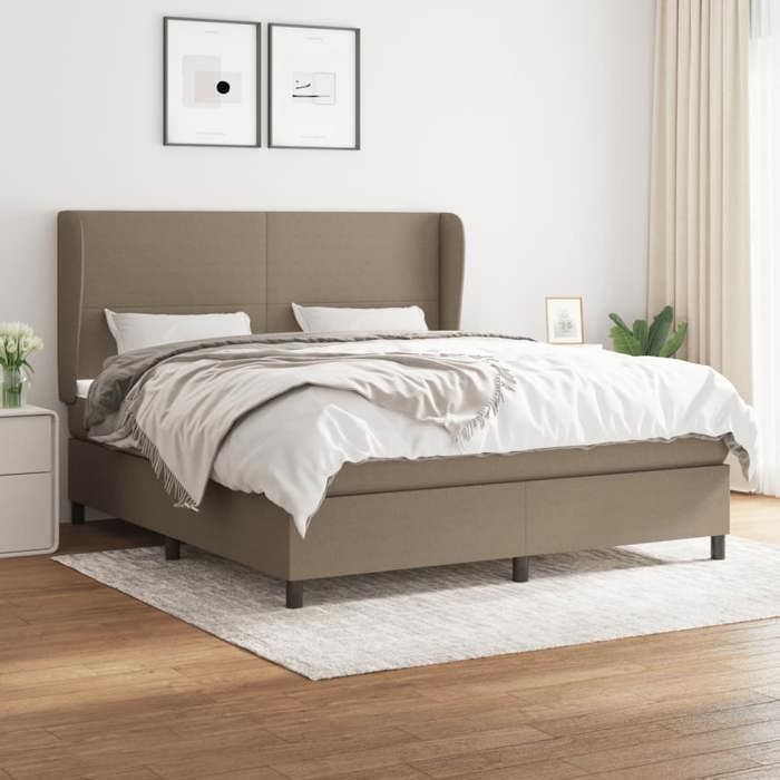 3127825 vidaXL Lit à sommier tapissier avec matelas Taupe 180x200 cm Tissu