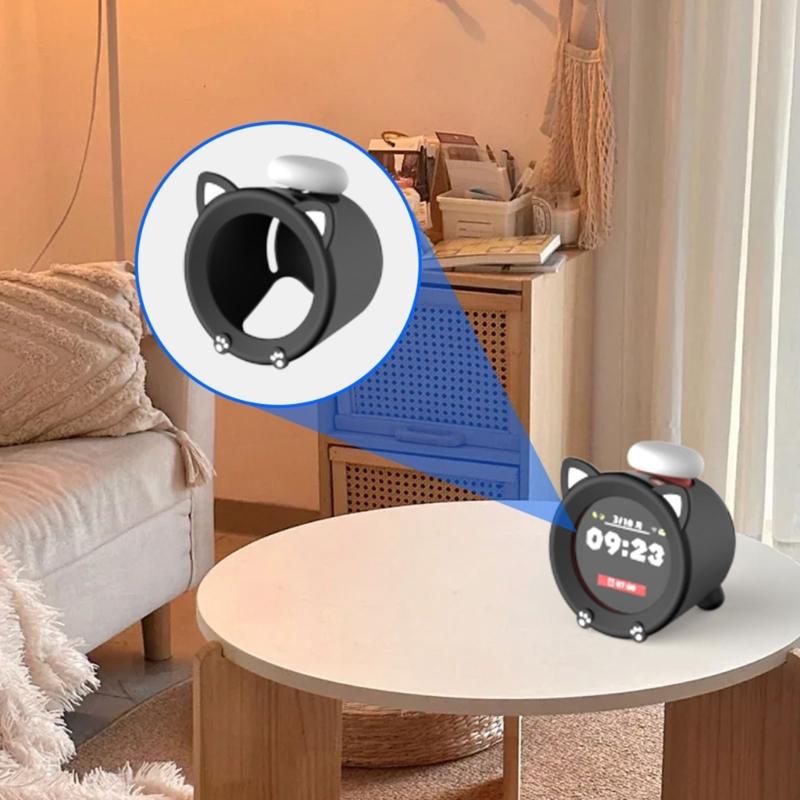 Dustproof Housing Silicone Protector Cover for Alarmo Clock Scratchproof Shell Clock Kitten Ear Pattern Protective Case