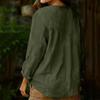Women's Fashion Loose-Fit Long-Sleeve V-Neck Pullover Shirt Cotton-Linen Blend Top
