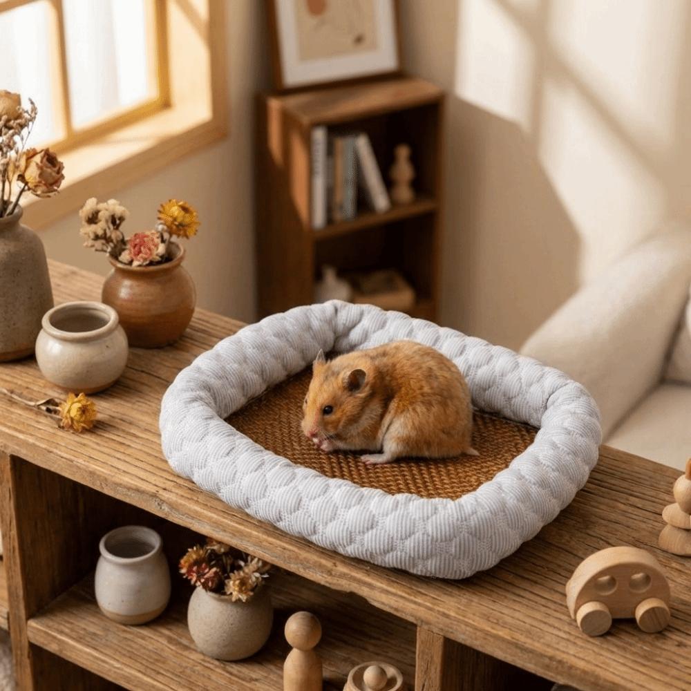 Breathable Hamsters Bed Pad Detachable Anti-slip Bottom Small Pet Nest with Double-sided Mat Chew-Proof Rabbits Cooling Cushion