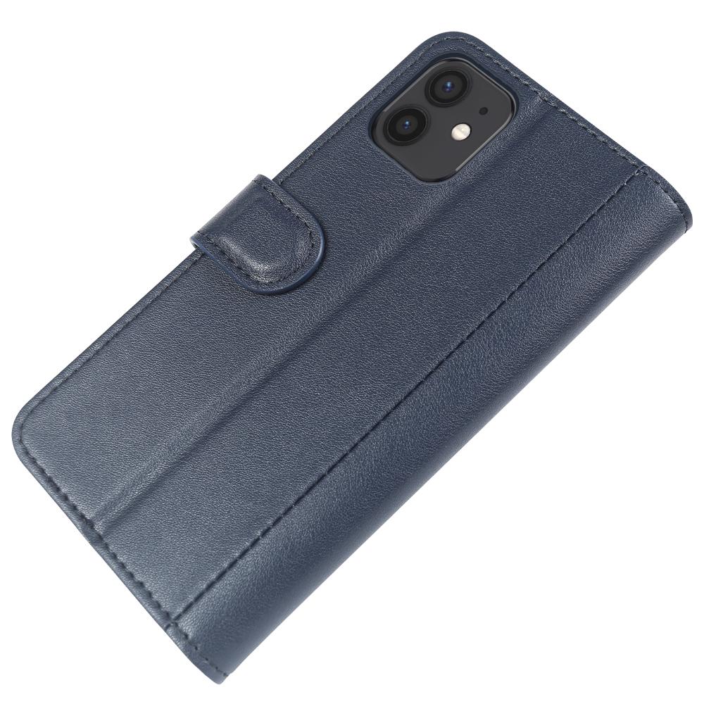 For iPhone 12 Phone Cases Genuine Split Leather Wallet Mobile Cover Stand